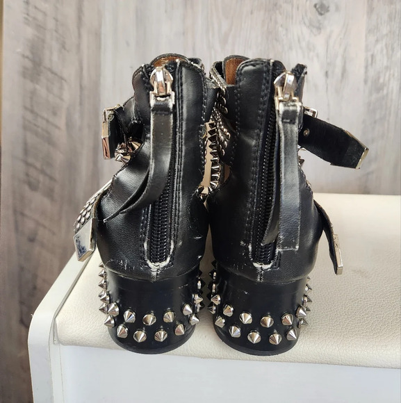 Jeffrey Campbell Everly Silver Spike  Embellished Buckle Boots Black Washed Sz 7 - Picture 7 of 11